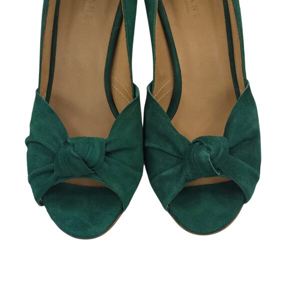 Sezane Heels Suede Bow Peep Toe Shoes Leather Classic FR 37 - Picture 3 of 11